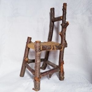 Handmade Wooden Woven Miniature Toy Chair Decor
